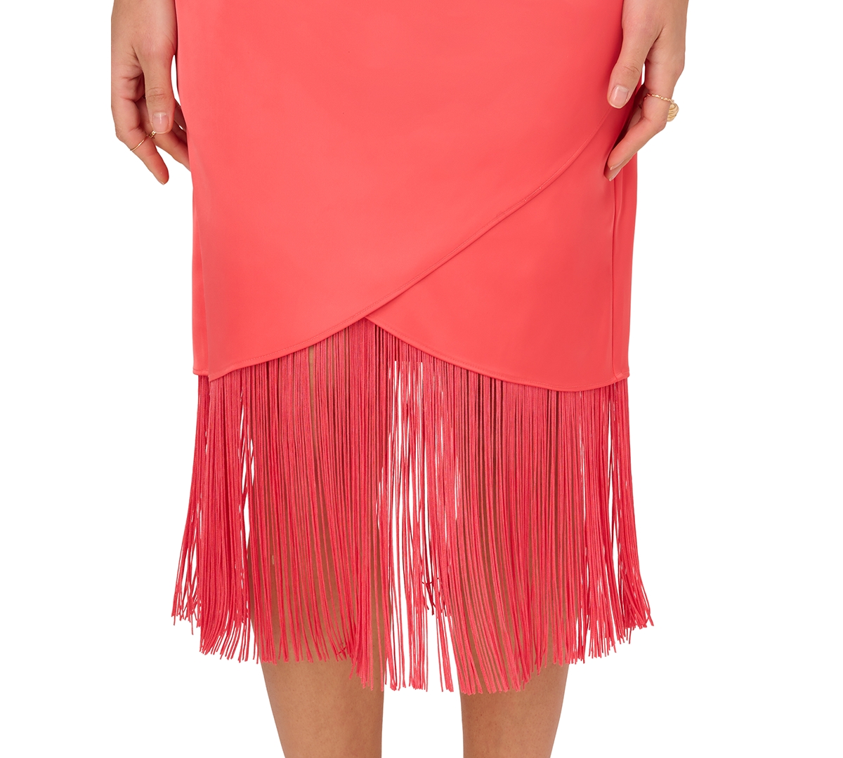 Shop Adrianna By Adrianna Papell Women's Fringe One-shoulder Midi Dress In Spicy Coral