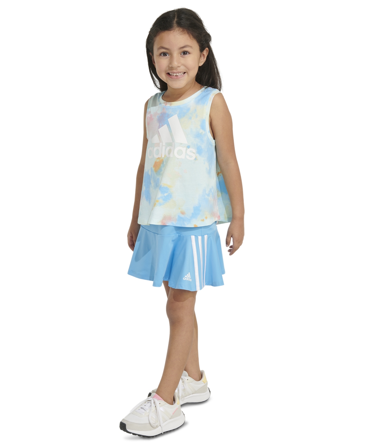 adidas Toddler & Little Girls Printed Logo Tank Top & 3-Stripe Skort, 2 Piece Set