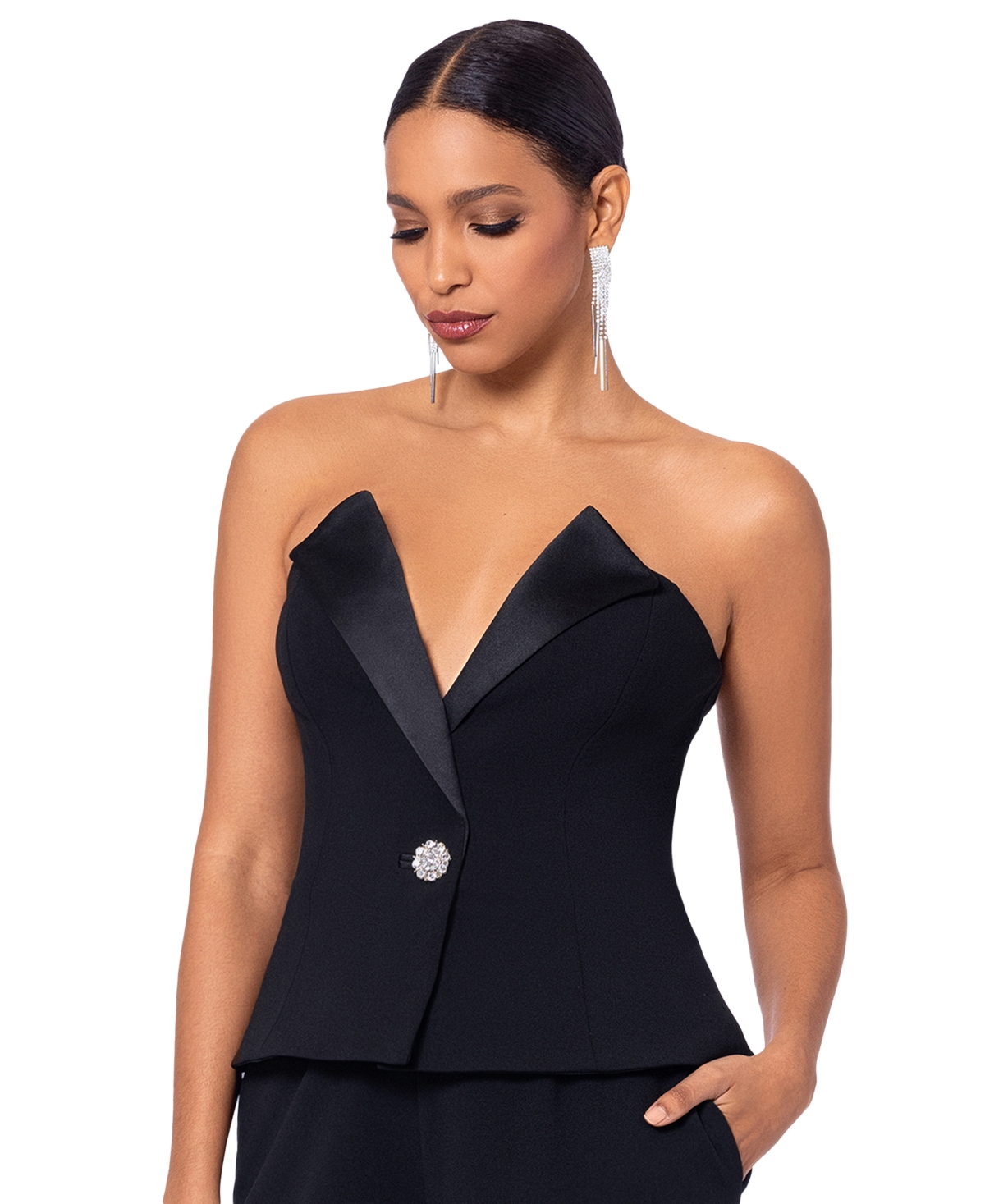 Betsy & Adam Women's Strapless Tuxedo Jumpsuit