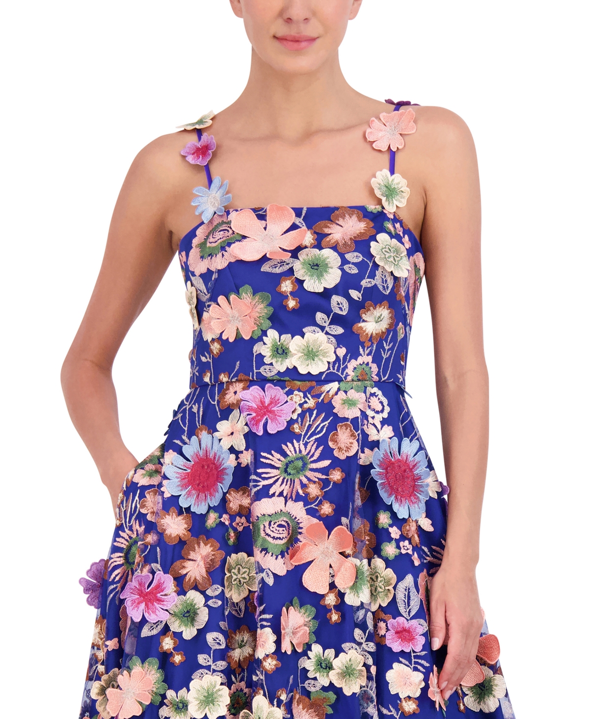 Shop Eliza J Women's Floral-embroidered Midi Dress In Cobalt