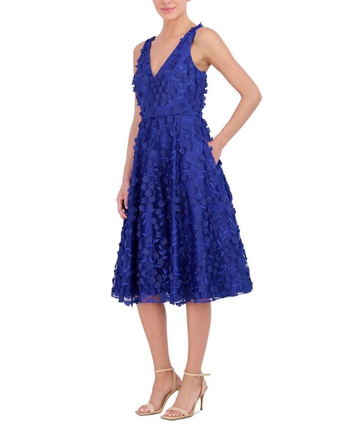 Eliza J Petite 3D Floral VNeck Sleeveless Midi Dress Macy's