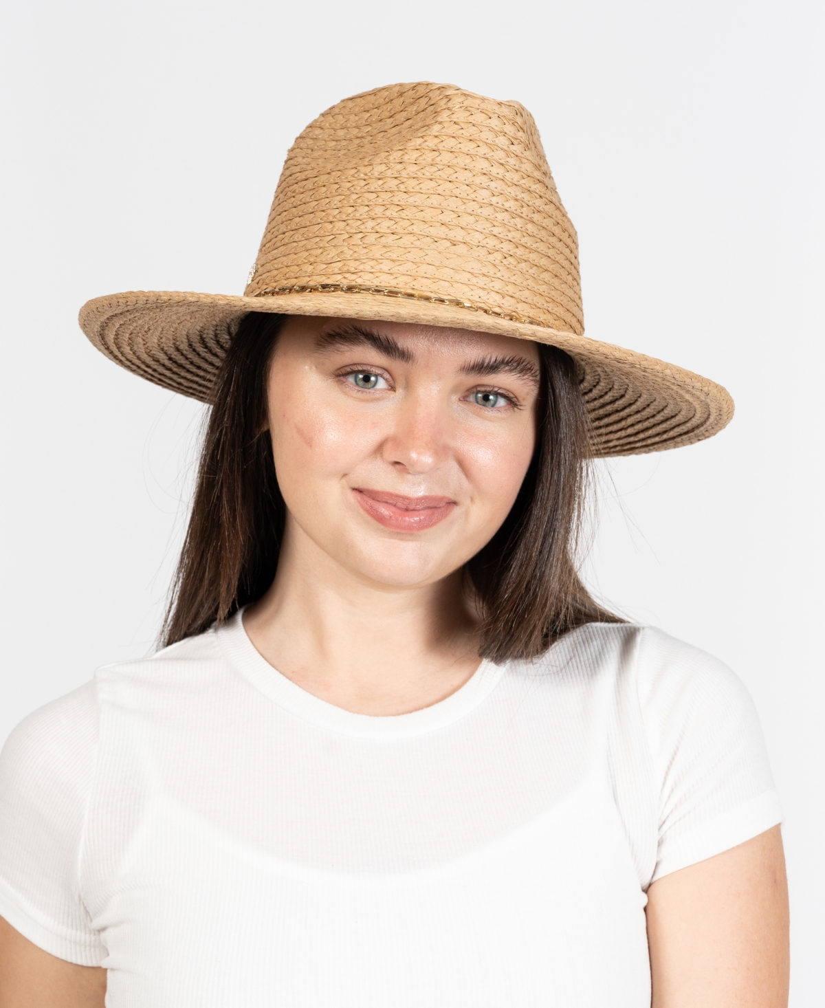 Vince Camuto Chain Trim Oversized Straw Panama Hat