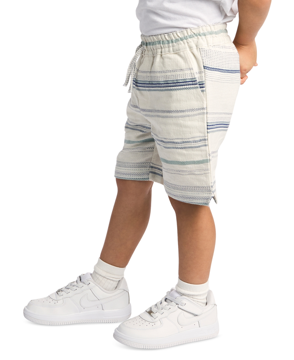 Shop Sovereign Code Big Boys Textured Striped Elastic-waistband Shorts In White Stripe