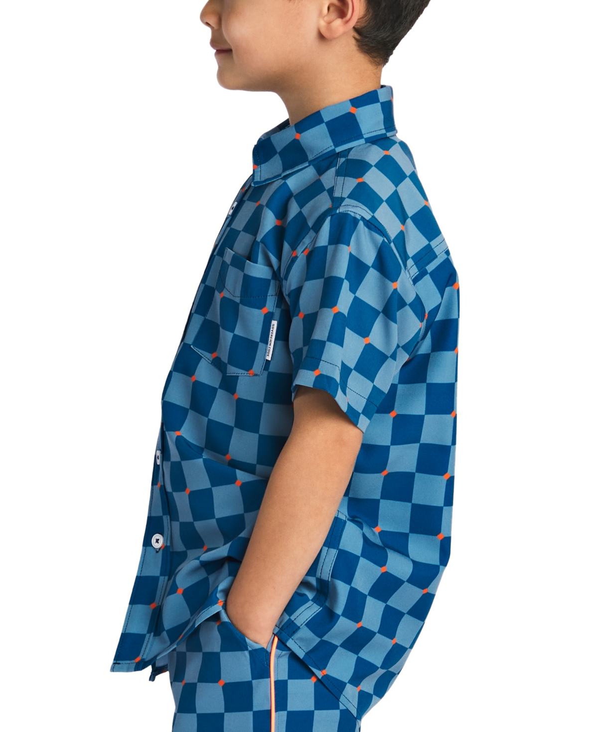 Shop Sovereign Code Big Boys Stretchy Checker-print Button-down Shirt In Dark Blue,checkers