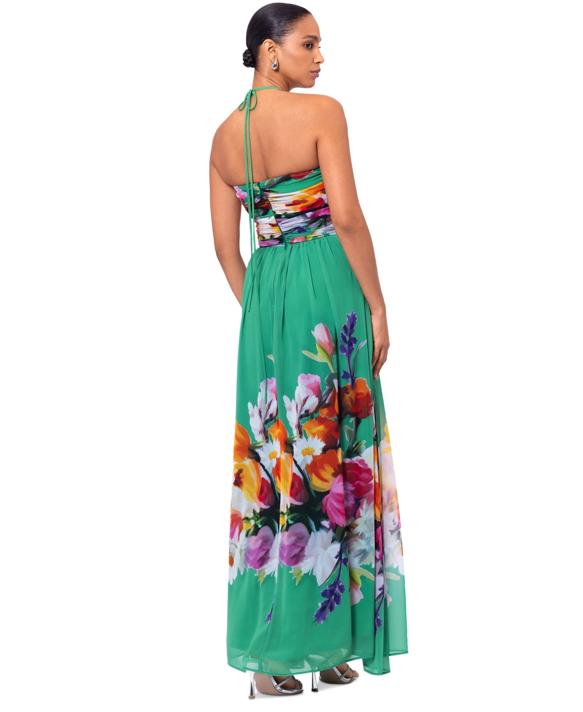 Shop Betsy & Adam Women's Floral-print Halter Gown In Green Multi