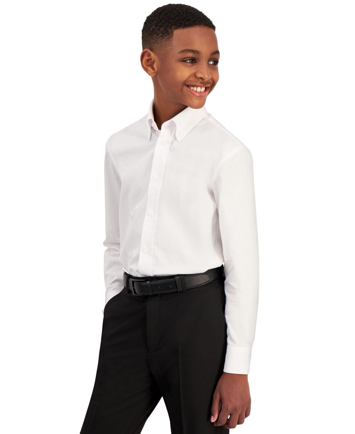 Shop Brooks Brothers Big Boys Classic-fit Solid Long-sleeve Dress Shirt In White