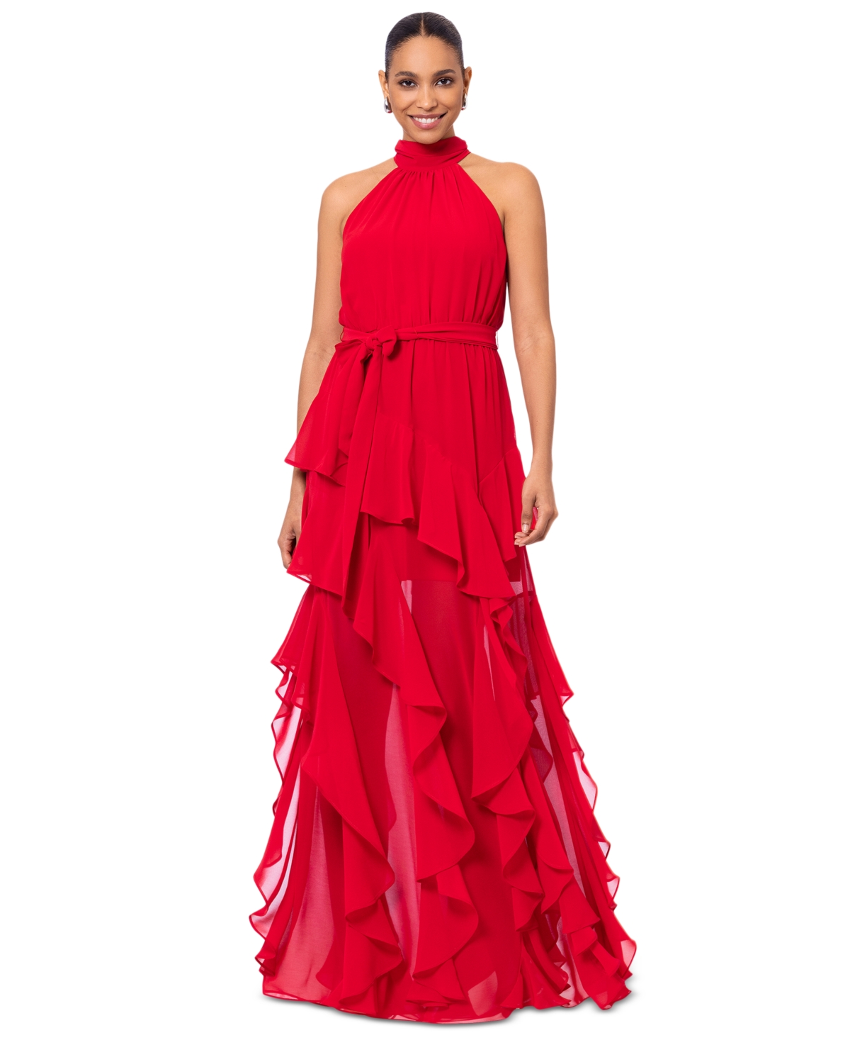 Women's Ruffled Halter Gown - Red