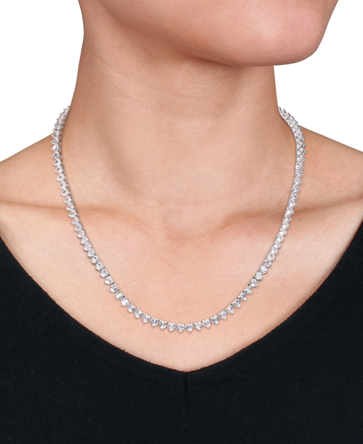 Macy's Lab-grown White Sapphire Heart 18" Tennis Necklace (31-1/5 Ct. T.w.) In Sterling Silver In White Sapphire