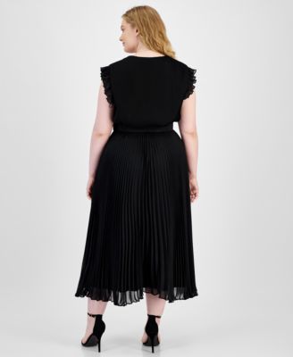 Taylor Plus Size Pleated Belted A-Line Dress - Macy's