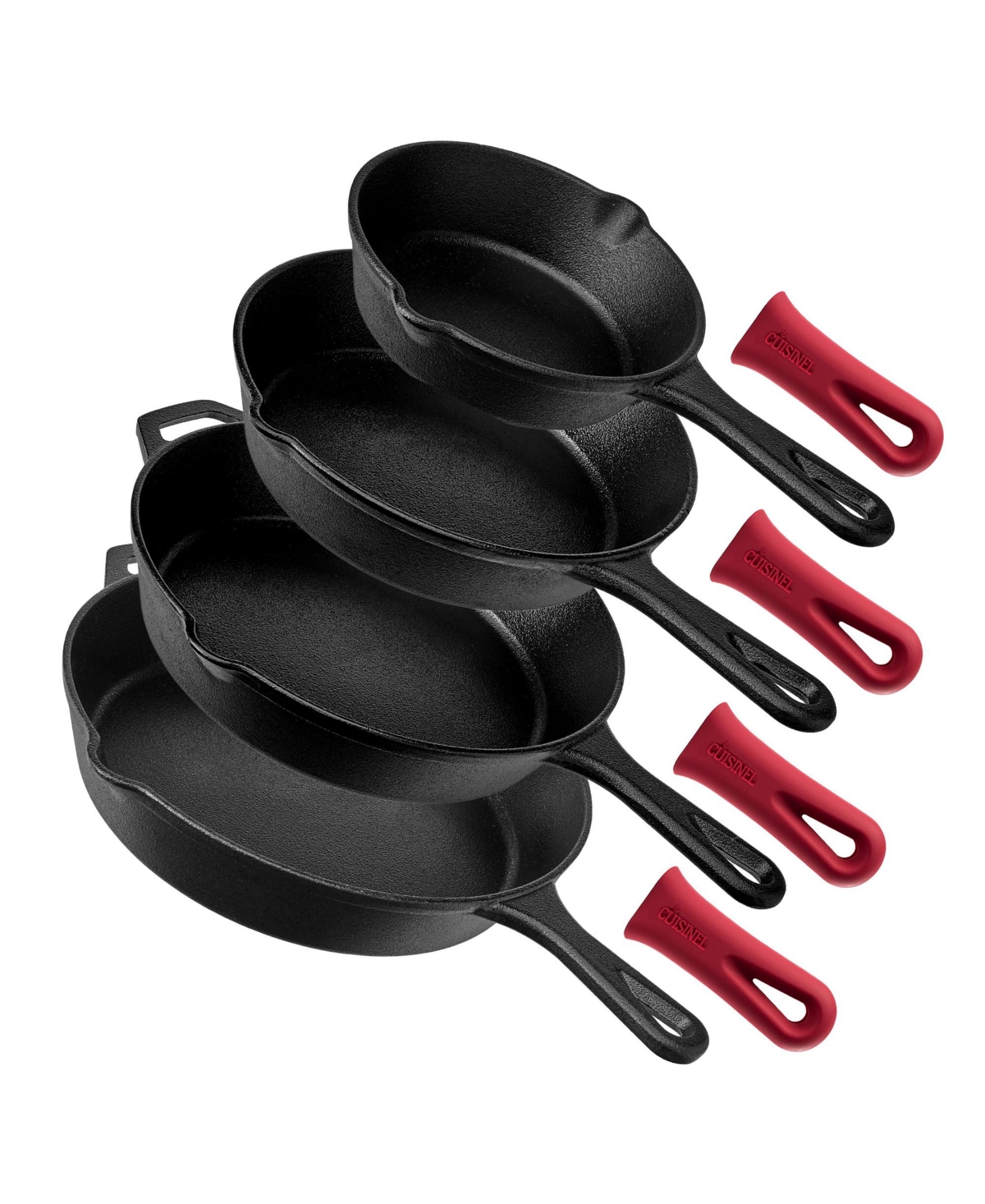 Cuisinel Cast Iron Skillet Set - 4-Piece Chef Pan - 6