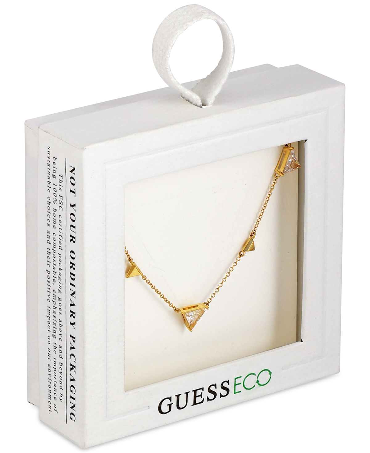Guess 14kPlated & Cubic Zirconia Triangle Station Necklace, + extender - Gold