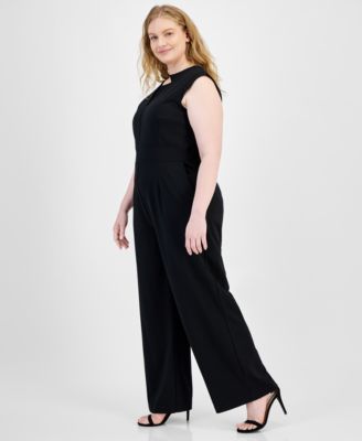 Tahari Plus Size Star-Neck Jumpsuit