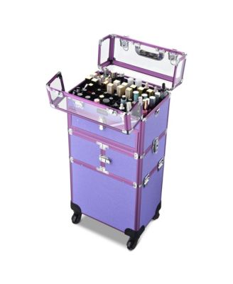 2in1 Nail Polish Organizer Rolling Makeup Train Case Manicure Purple