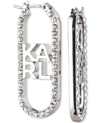 KARL LAGERFELD PARIS - Silver-Tone Pav&eacute; Logo Oval Hoop Earrings