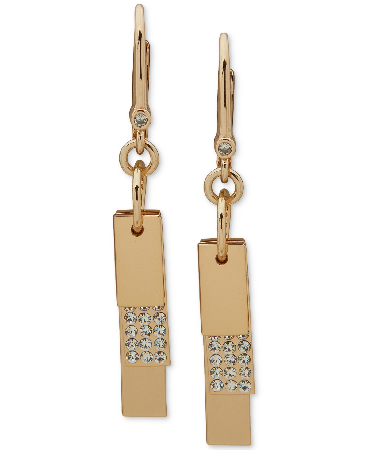 Shop Dkny Gold-tone Pave Shaky Tag Drop Earrings In Crystal Wh