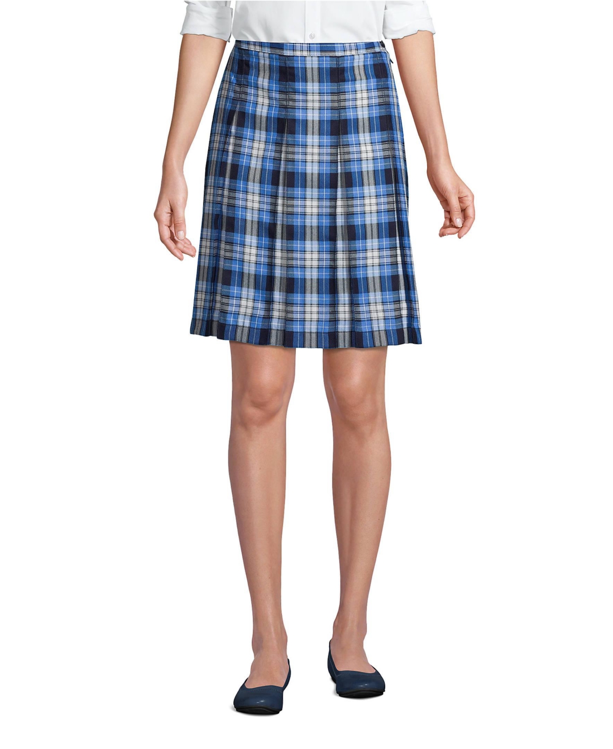 Lands' End Women's Plaid Box Pleat Skirt Top of the Knee