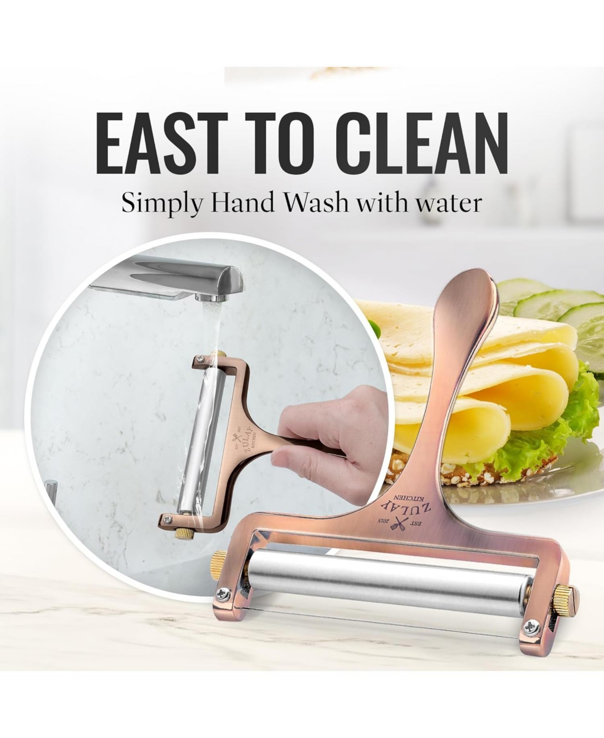 Zulay Kitchen Cheese Slicer With Adjustable Thickness - Wire Cheese Slicer For Mozzarella Cheese, Cheddar Cheese, Gouda Cheese