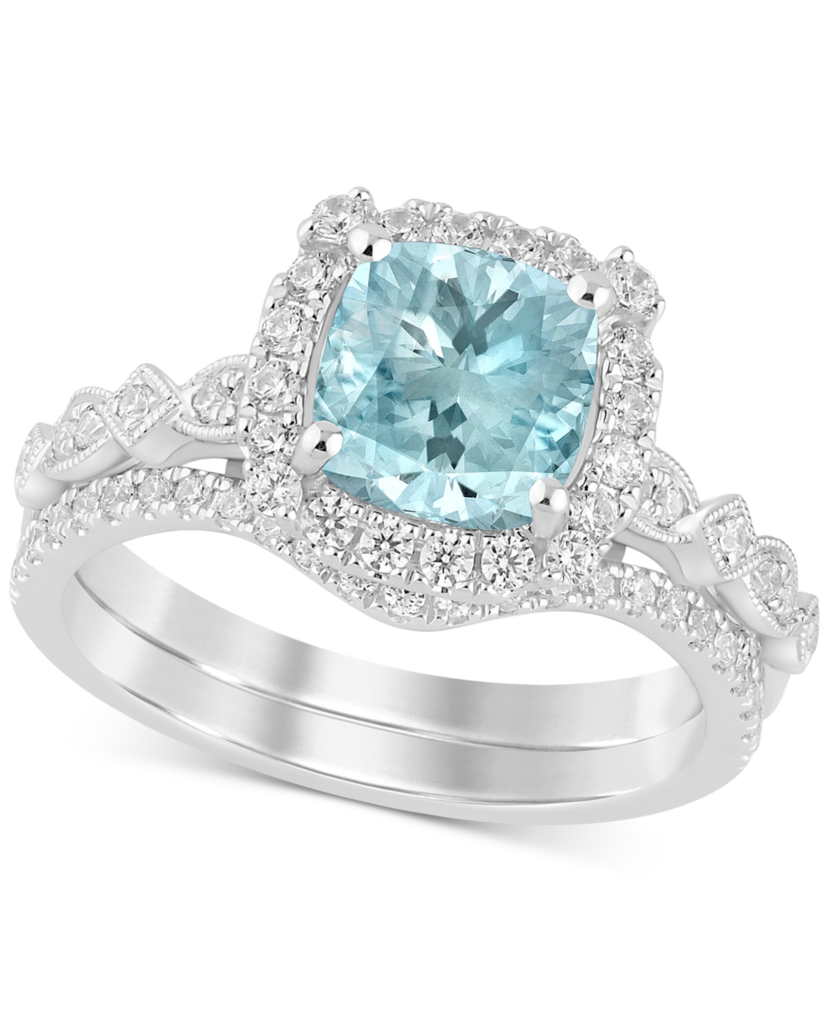 Aquamarine (1-1/4 ct. t.w.) & Diamond (1/2 ct. t.w.) Bridal Set in 14k White Gold - Aquamarine