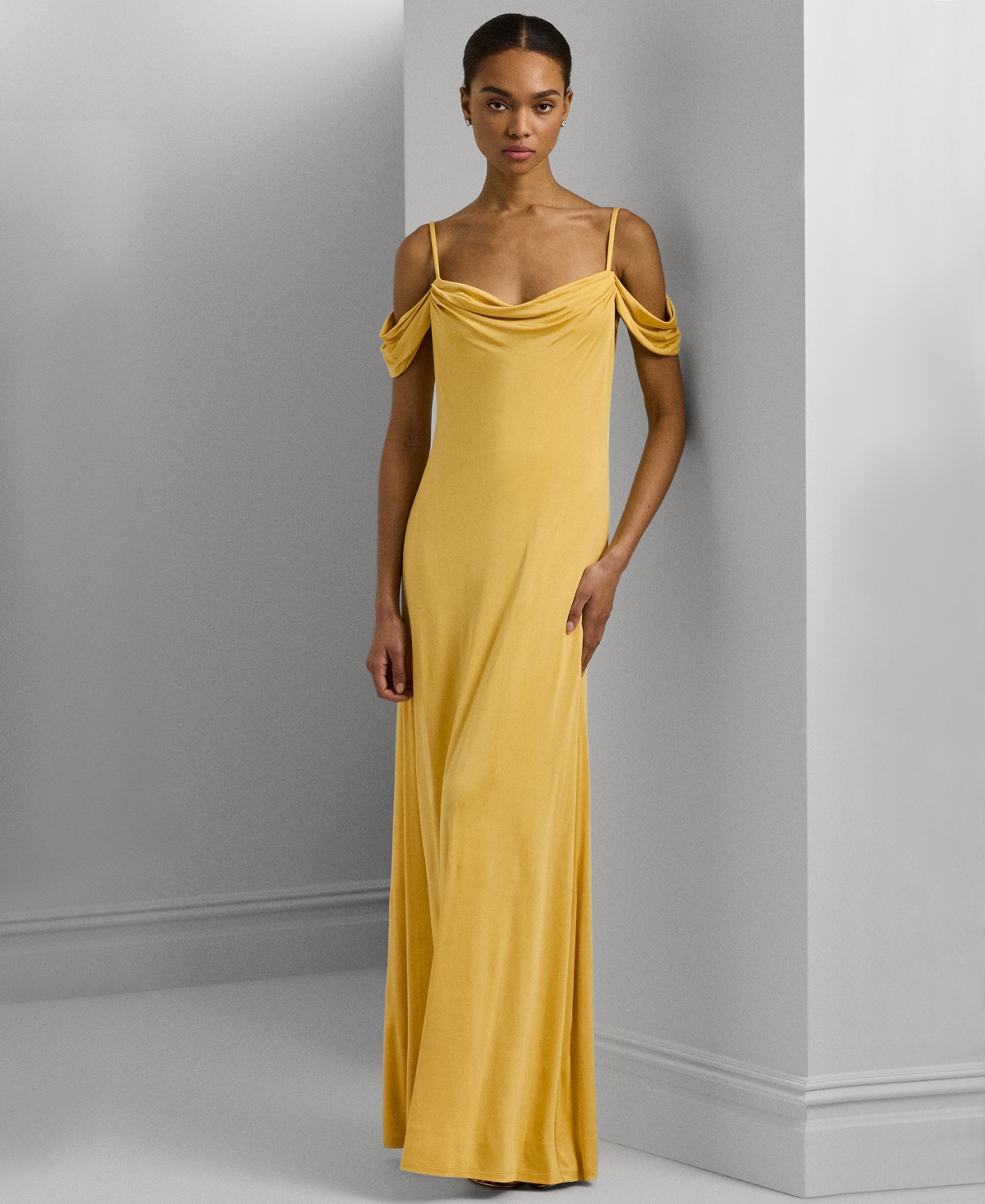 Women's Off-The-Shoulder Jersey Gown - Primrose Yellow