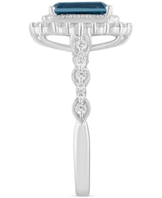 London Blue Topaz (2-7/8 ct. t.w.) & Diamond (7/8 ct. t.w.) Double Halo Bridal Set in 14k White Gold