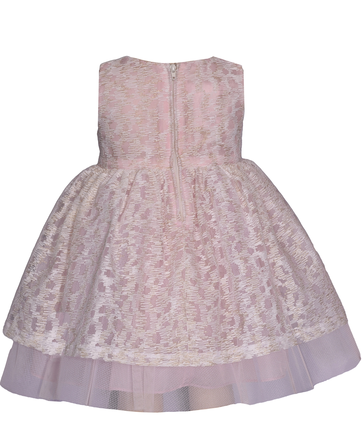 Bonnie Baby Baby Girls Lace Overlay Dress with Illusion Neckline and Ribbon Waistline