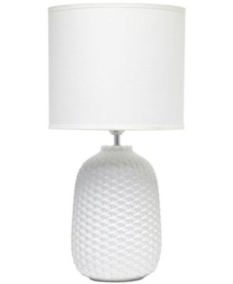20.4" Tall Traditional Ceramic Purled Texture Bedside Table Desk Lamp with White Fabric Drum Shade