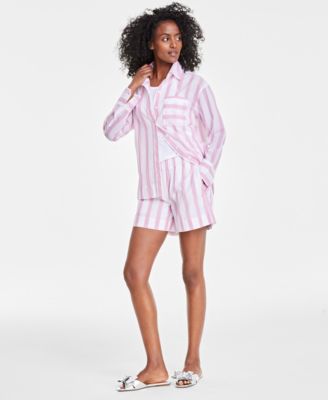 Shop On 34th Womens Relaxed Long Sleeve Shirt Strappy Scoop Neck Tank Pull On Shorts Created For Macys In Regatta Pink Combo