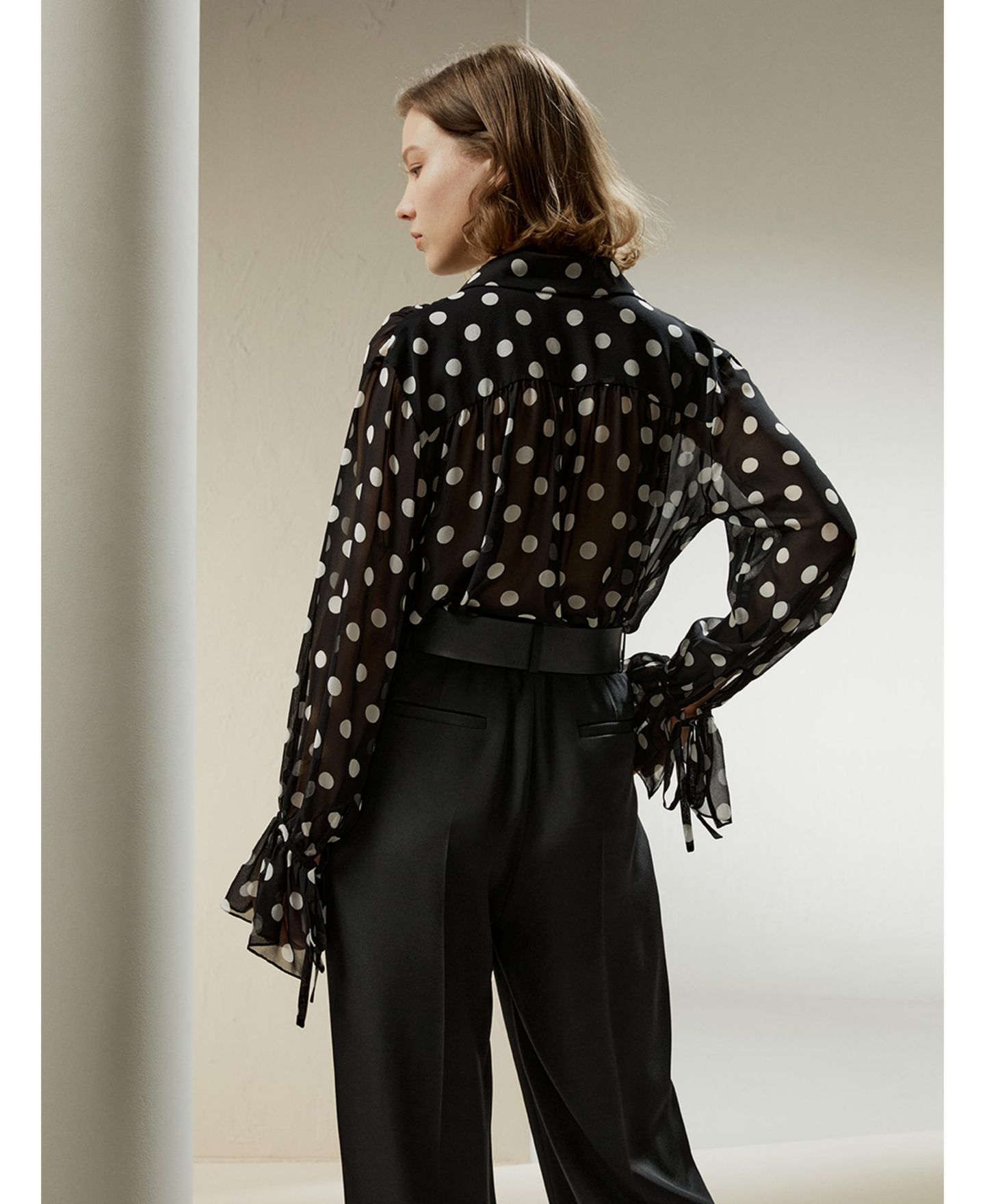 Женская блузка LILYSILK Polka Dots Georgette, цвет: Белый чёрный — фото 3