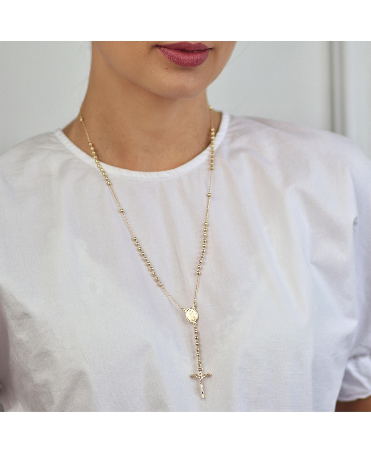Bling Jewelry Prayer Rosario Crucifijo Ball Beads Catholic Virgin Mary Rosary Necklace 18K Gold Plated Brass