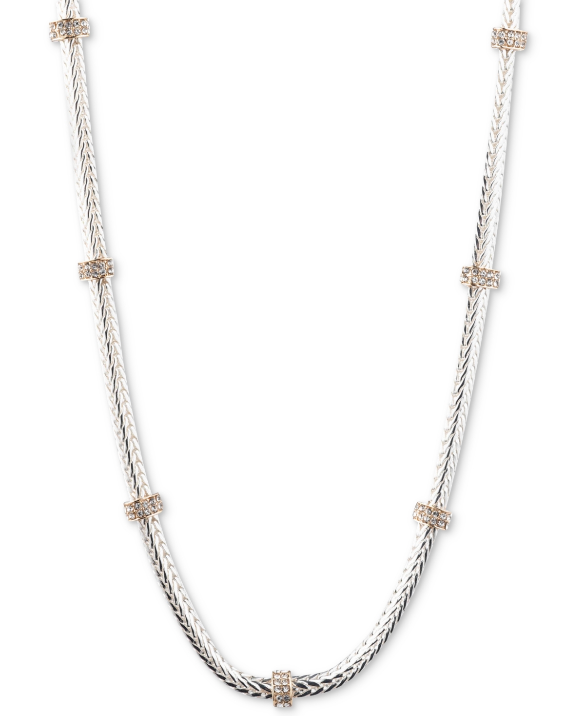 Shop Lauren Ralph Lauren Two-tone Pave Rondelle Bead Collar Necklace, 16" + 3" Extender In Crystal Wh