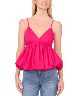 CeCe - Women's Solid Peplum V-Neck Bubble-Hem Tank Top