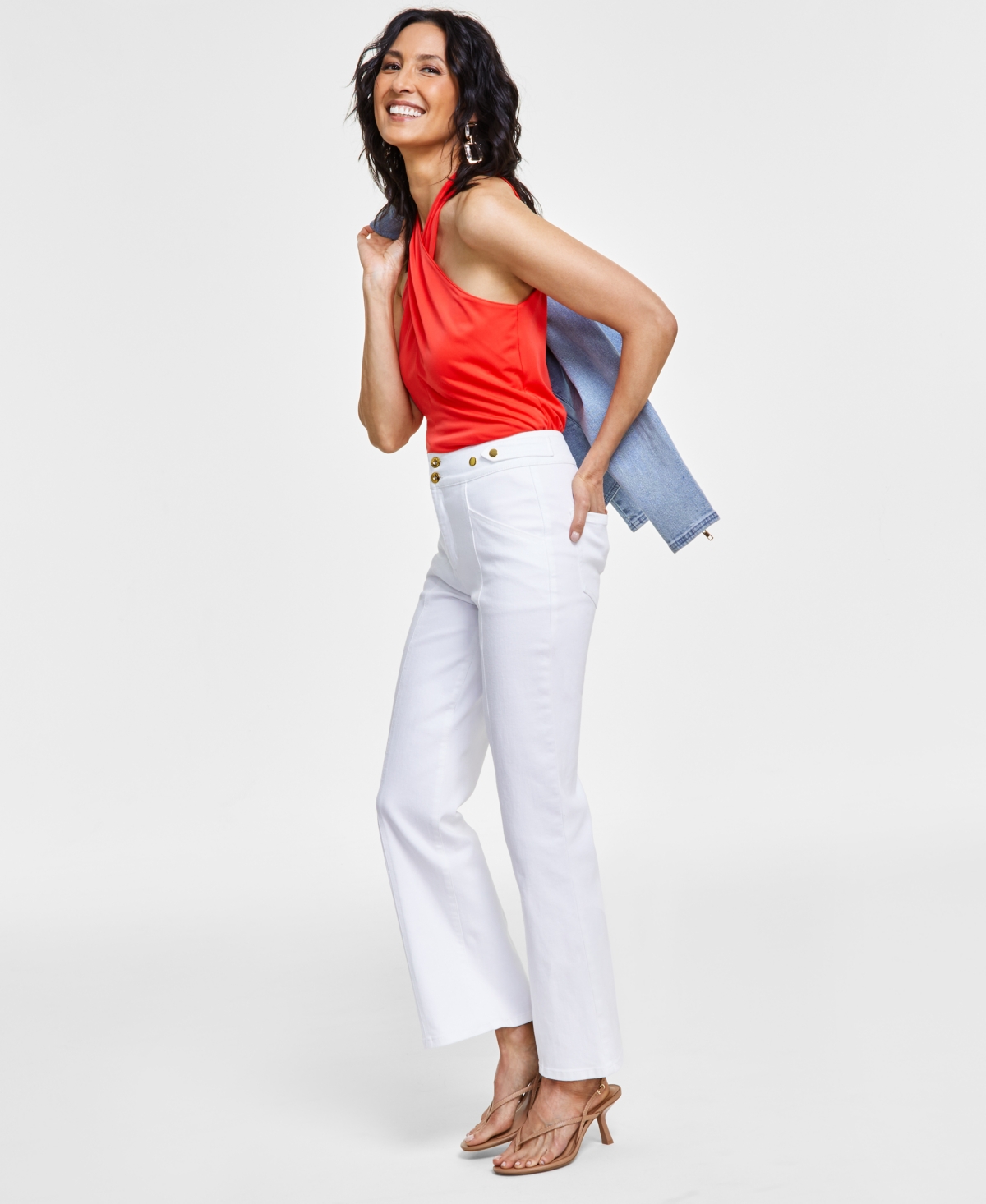 Shop Inc International Concepts Women's High-rise Tab-waist Kick Flare Jeans, Created For Macy's In Washed White
