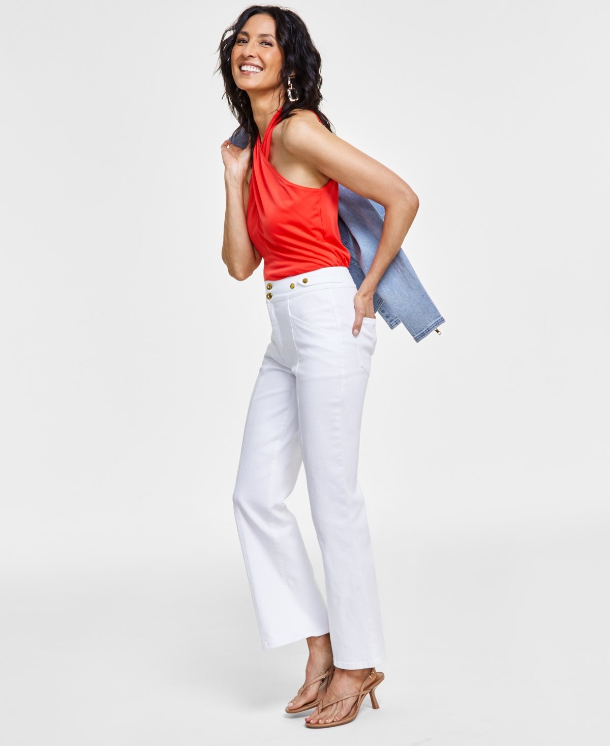 Inc International Concepts Women's High-rise Tab-waist Kick Flare Jeans, Created For Macy's In Washed White