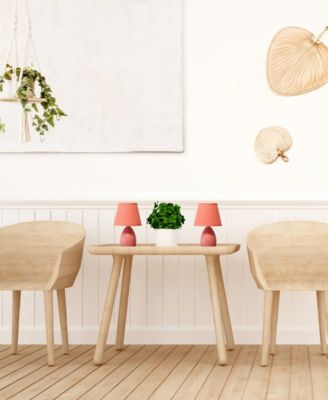 Nauru 9.45" Traditional Petite Ceramic Oblong Bedside Table Desk Lamp Two Pack Set, Tapered Drum Fabric Shade 