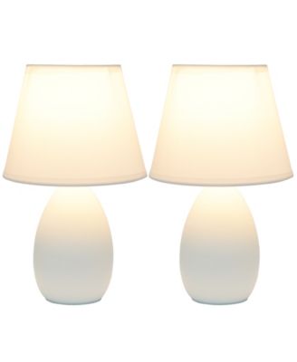 Nauru 9.45" Traditional Petite Ceramic Oblong Bedside Table Desk Lamp Two Pack Set, Tapered Drum Fabric Shade 