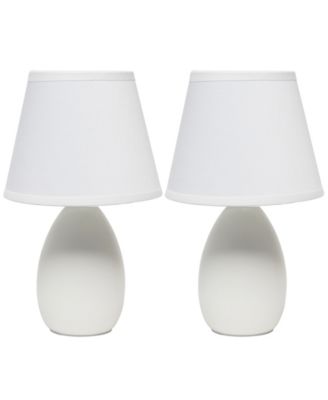 Nauru 9.45" Traditional Petite Ceramic Oblong Bedside Table Desk Lamp Two Pack Set, Tapered Drum Fabric Shade 