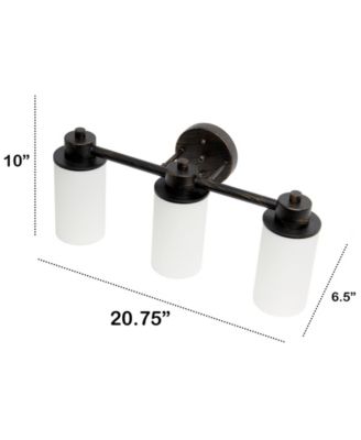 Essentix Contemporary Three Light Metal and Opaque White Glass Shade Vanity Uplight Downlight Wall Mounted Fixture 