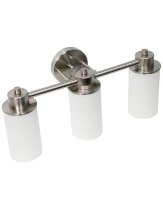 Essentix Contemporary Three Light Metal and Opaque White Glass Shade Vanity Uplight Downlight Wall Mounted Fixture 