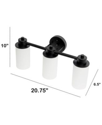 Essentix Contemporary Three Light Metal and Opaque White Glass Shade Vanity Uplight Downlight Wall Mounted Fixture 