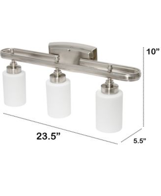 Essentix Contemporary Three Light Metal and Opaque White Glass Shade Vanity Uplight Downlight Wall Mounted Fixture 