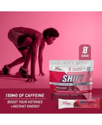 Shift Mixed Berry Exogenous D BHB + Keto Electrolyte Powder, 30 Drink Mix Packets for Rapid Ketosis (Caffeinated)