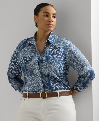 Lauren Ralph Lauren - Plus Size Cotton Floral Patchwork Shirt