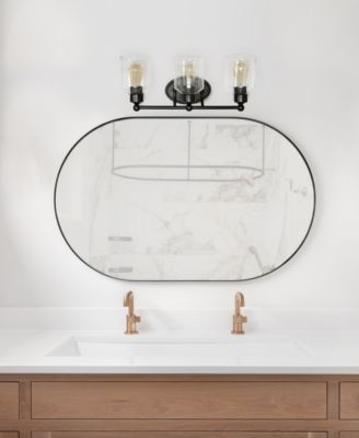 Studio Loft Modern Three Light Metal and Clear Seeded Glass Shade Vanity Uplight Downlight Wall Mounted Fixture 