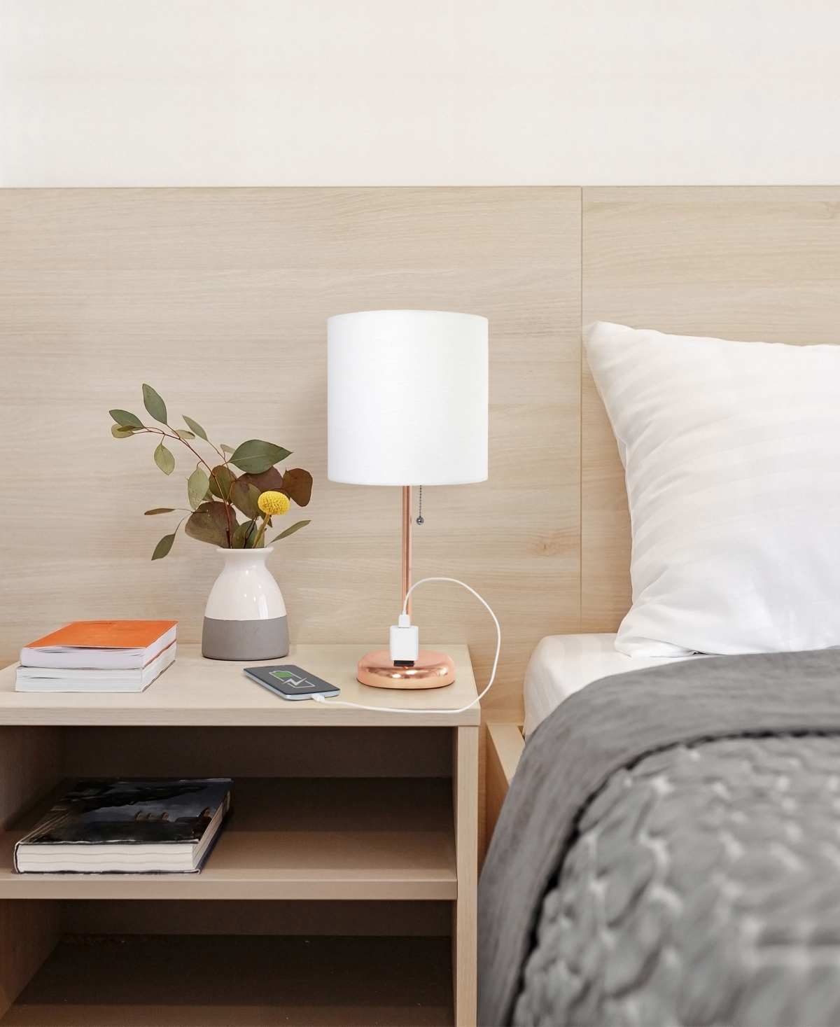 Creekwood Home Oslo 19.5" Contemporary Bedside Power Outlet Base Standard Metal Table Desk Lamp In Multi