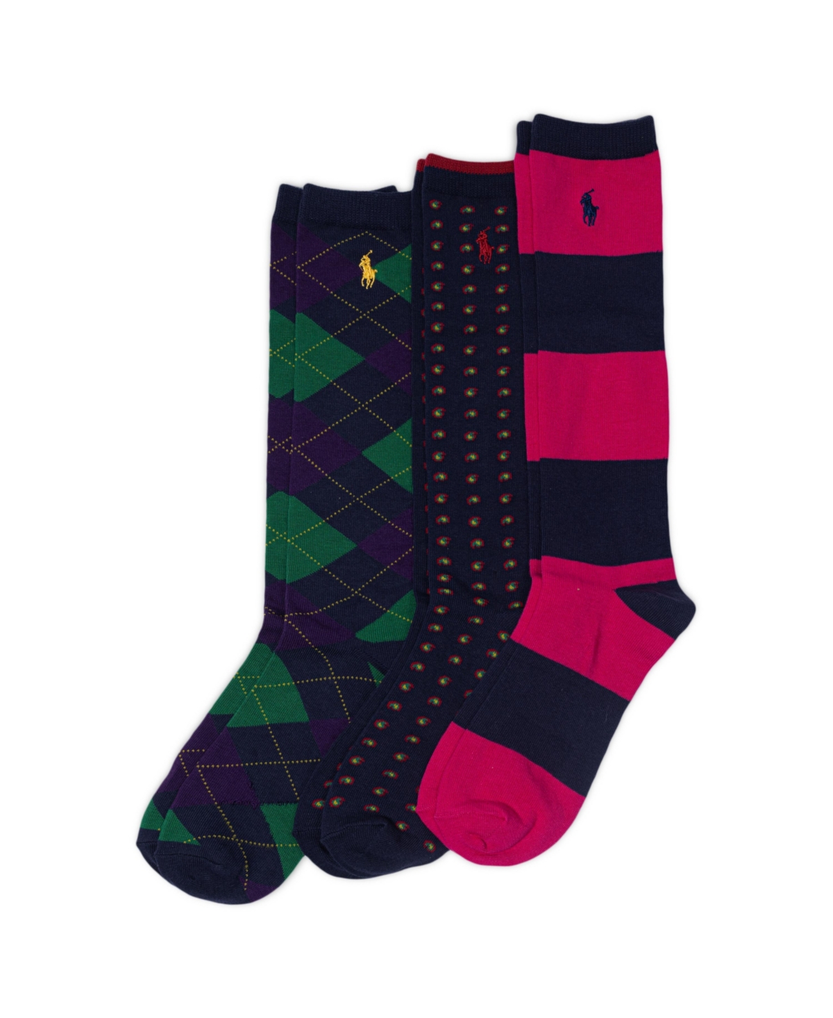 Shop Polo Ralph Lauren Big Girls Argyle Knee High 3 Pack Socks In Asst