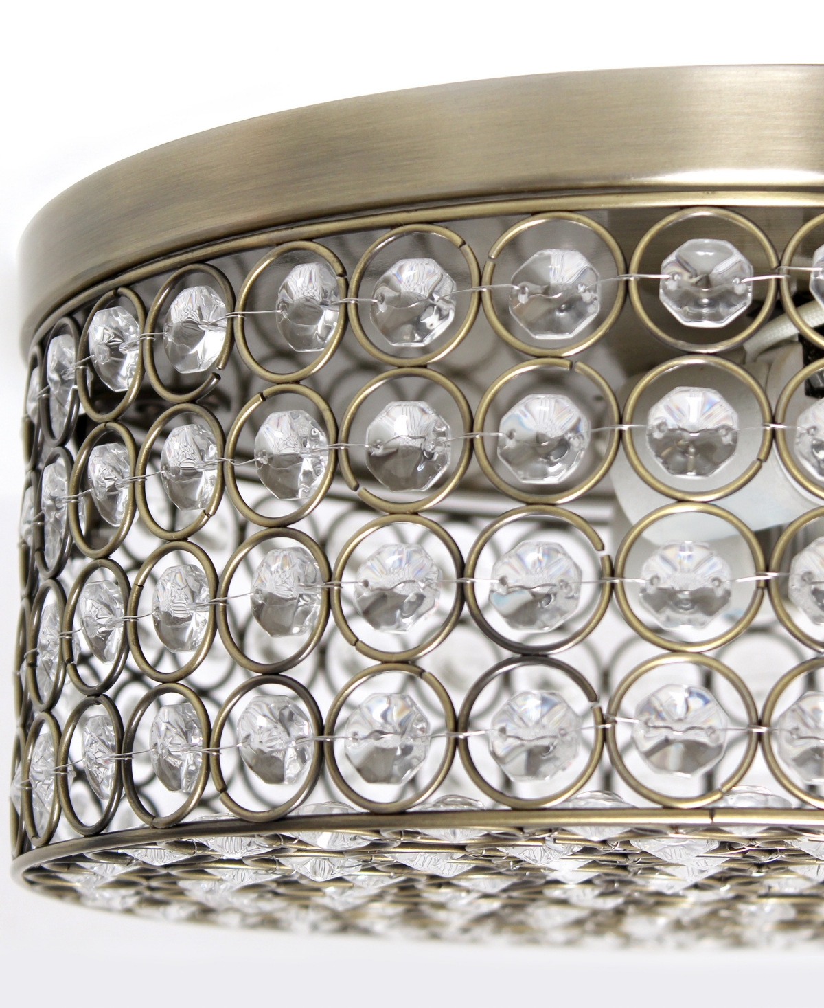 Lalia Home 12" Classix Glam Two Light Decorative Round Crystal And Metal Flush Mount Ceiling Light Fixture In Antique Brass