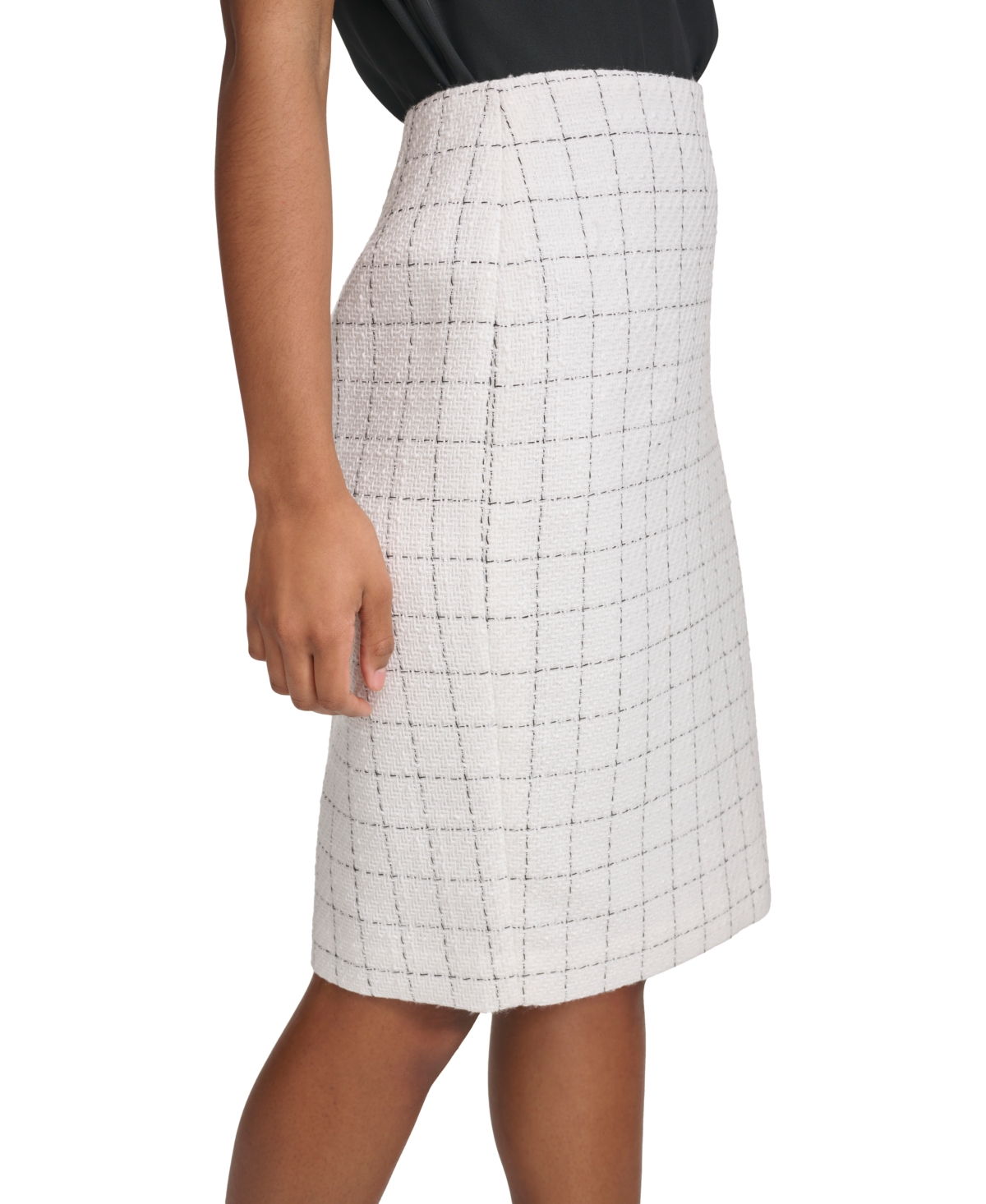 Shop Calvin Klein Women's Windowpane-print Pencil Skirt In Crm Blk