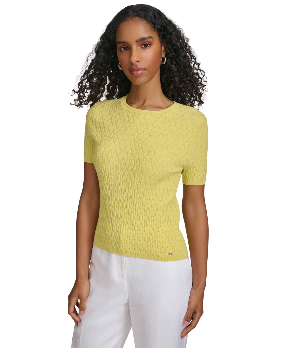 Shop Calvin Klein Women's Textured Short-sleeve Sweater In Pear