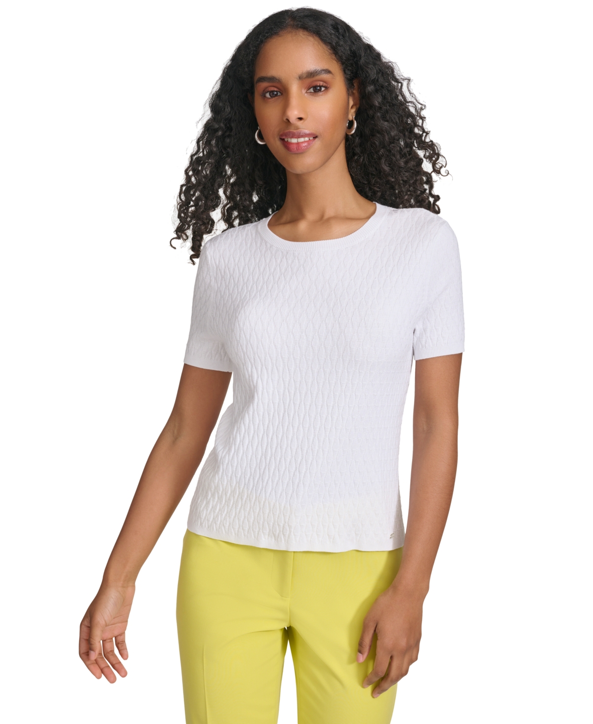 Shop Calvin Klein Women's Textured Short-sleeve Sweater In White