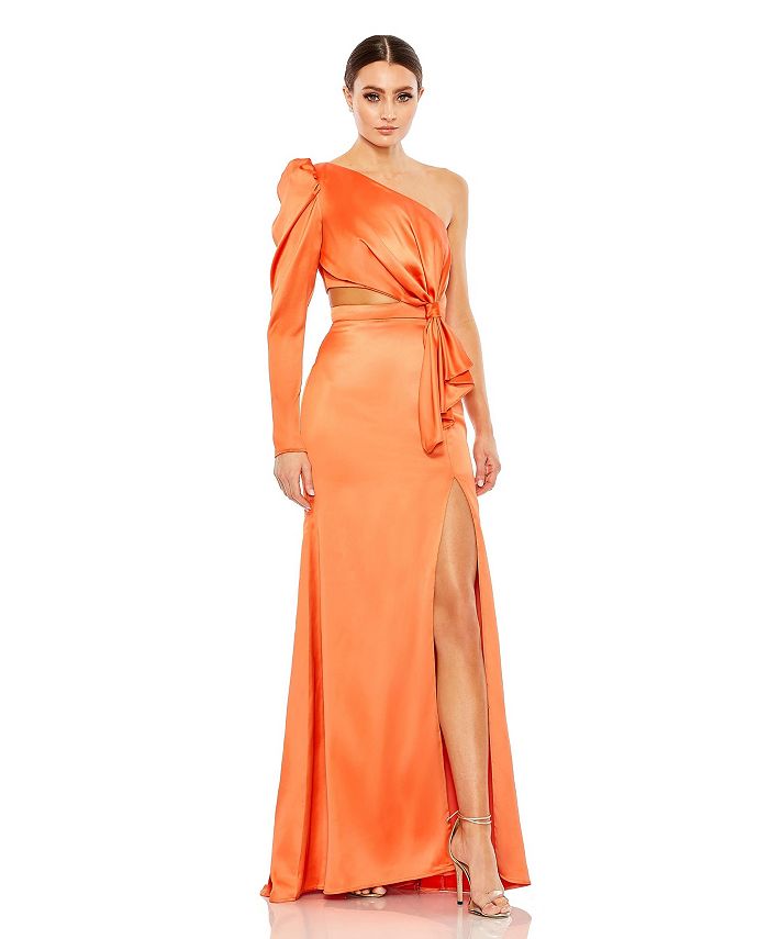Mac Duggal Women's Ieena Puff One Sleeve Cut Out Side Knot Gown - Macy's